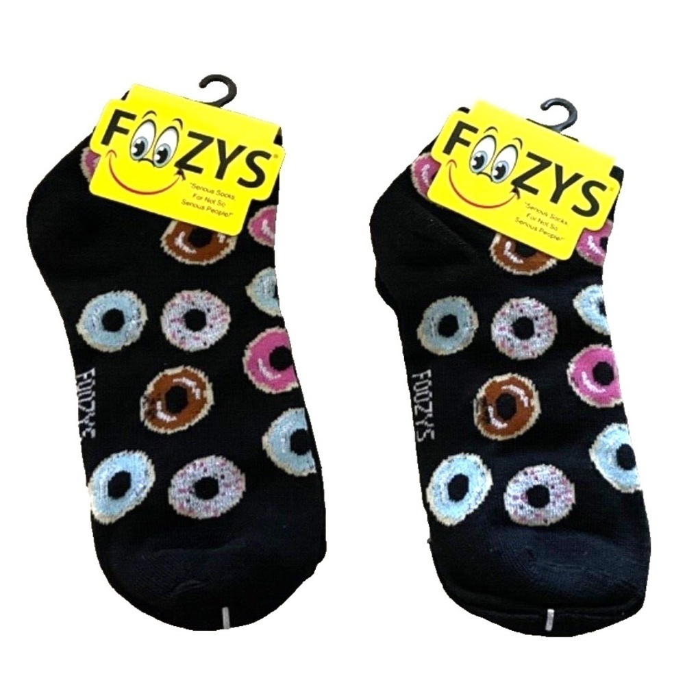 Foozys Women's Ankle Socks: 2 Pair Set; Doughnuts;‎ Black; Women's Size 9-11
